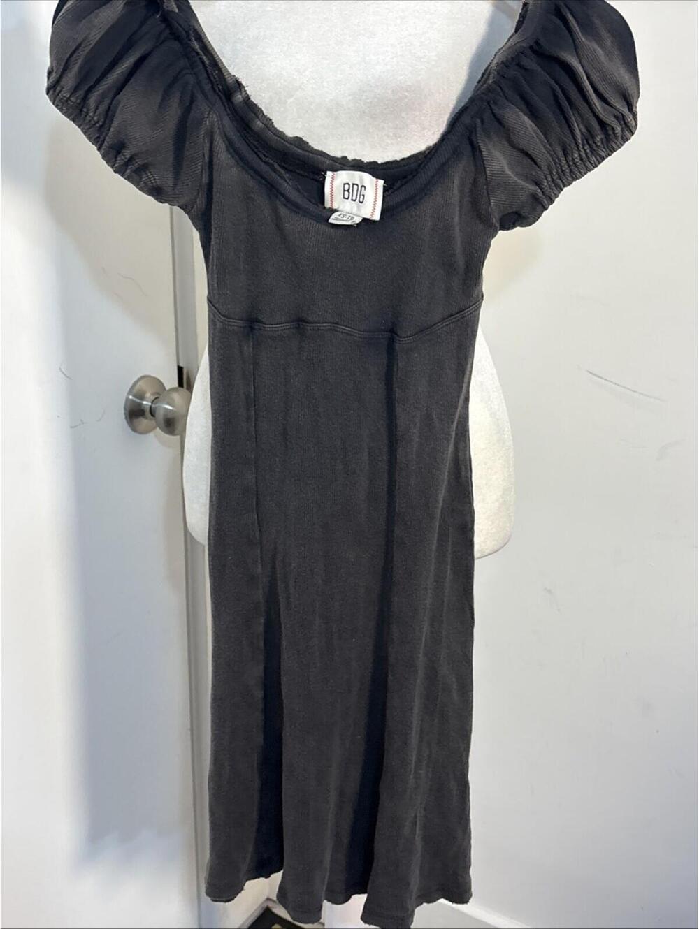 BDG High Waist Off Shoulder Puff Sleeve Grunge Ribbed Mini Dress XS Y2K Babydoll